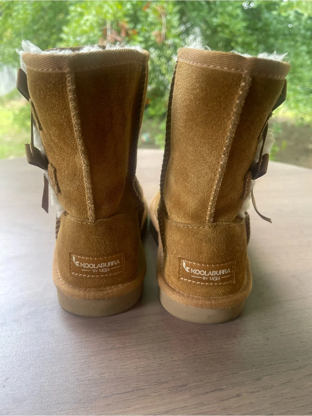 Koolaburra Kids Chestnut Suede Boots with White Shearling